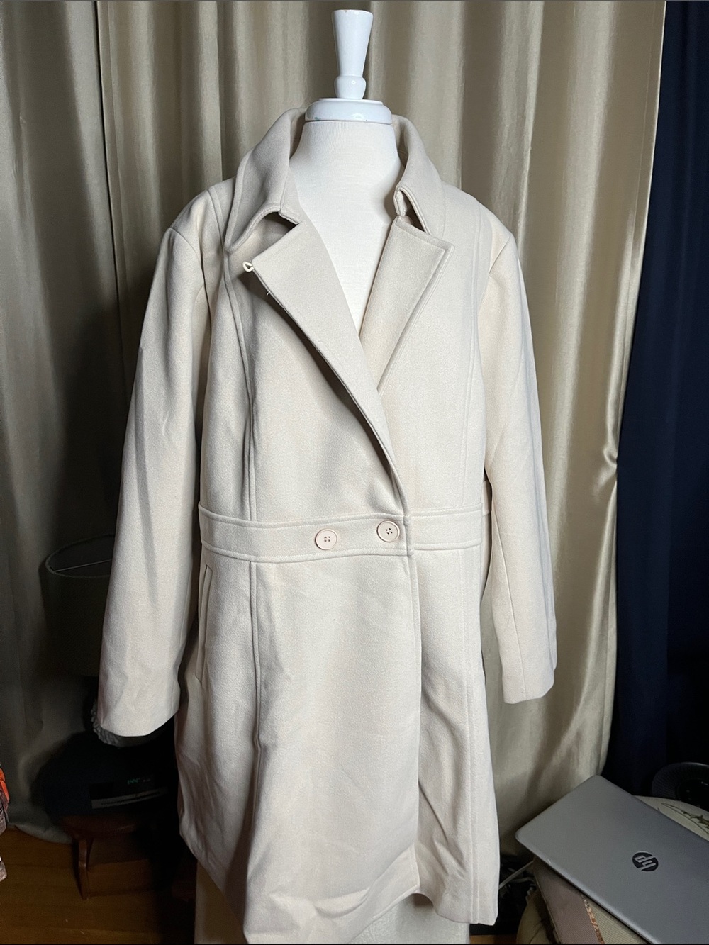 Agnes Orinda double breasted cream vegan wool dress coat two button closure 3X